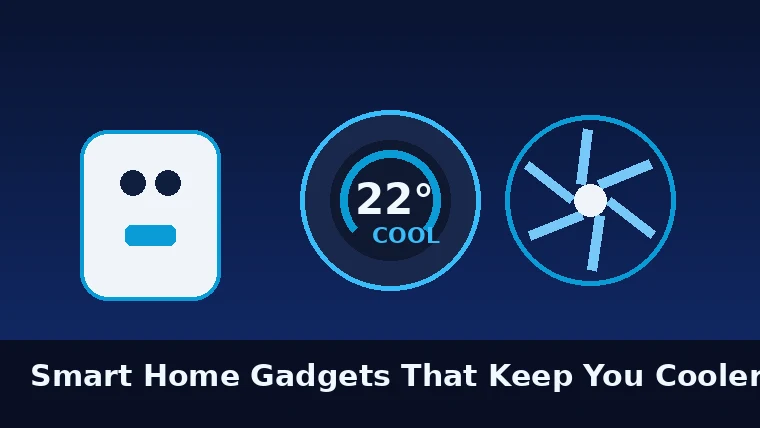Smart plug, smart thermostat and fan icons representing home cooling automation