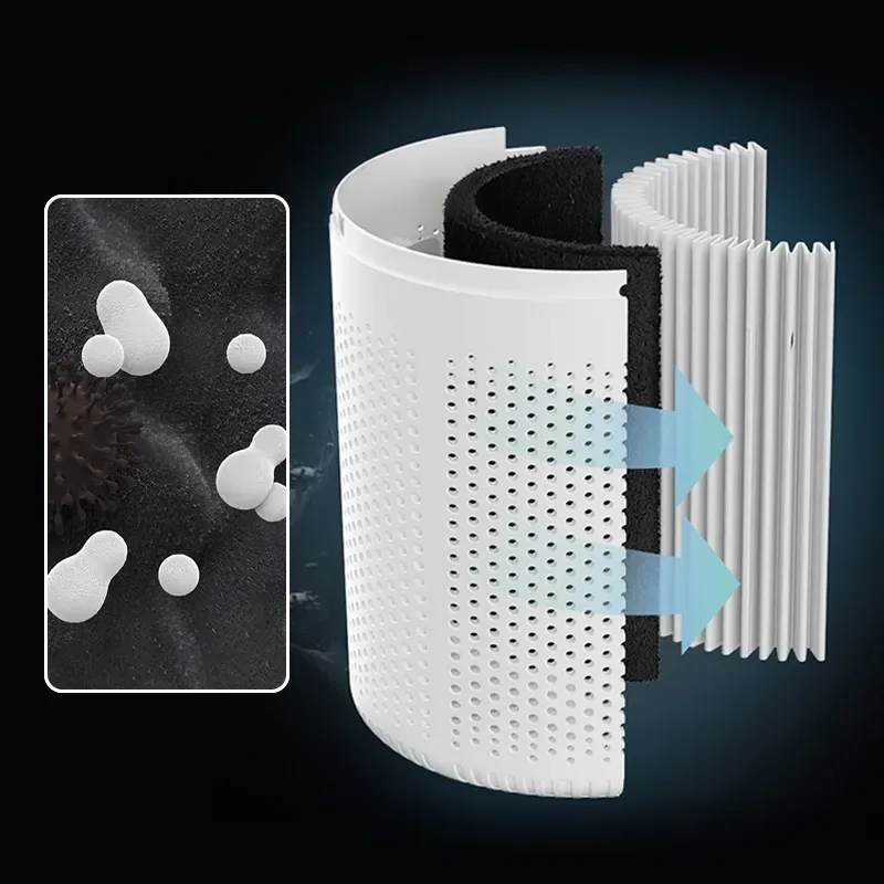 The Coolizi PureAir Pro filter unrolled, HEPA pleats and carbon layer