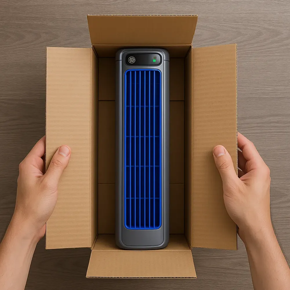The Vital Cooling Breeze being lifted out of its box