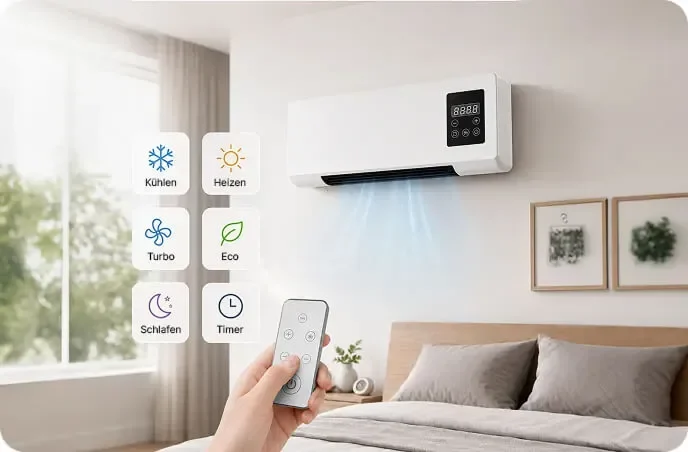 Vital Pro Breeze on a wall with its six modes and the remote in hand
